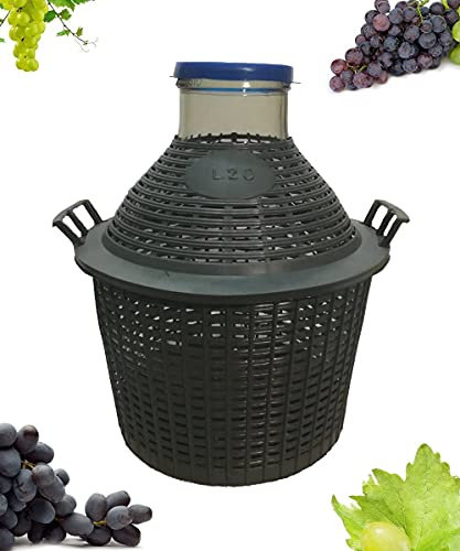 Buyglass Damigiana 20 litros boca ancha con cesta de plástico con tapón