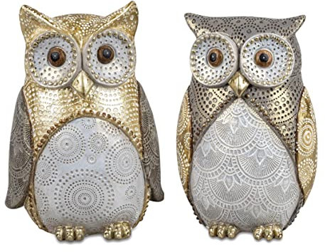 formano 2er Set Dekofigur Eule | Mandala Motiv | Zierfigur Figur Eulen | 14 cm | Polyresin