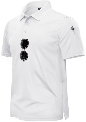 TACVASEN Herren Freizeit Casual Poloshirts Herrenhemd Atmungsaktiv Schenll Trocknend Shirts (Weiß, 3XL)