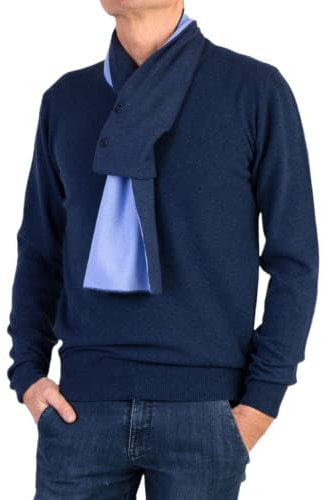 Écharpe homme mixte cachemire fabriqué en Italie écharpe boutons bicolore femme cache-cou cachemire hiver unisexe laine mérinos gris beige châle chaud taille unique Pashmina, Bleu chiné/lavande,