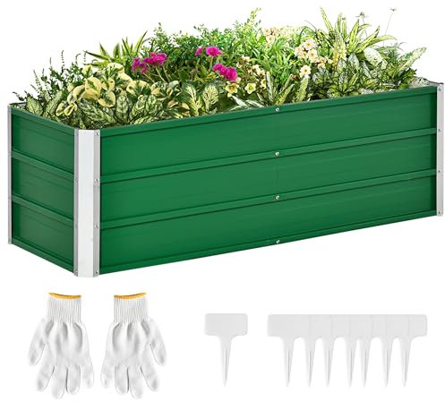 Outsunny Arriate de Jardín de Acero Incluye Guantes Huerto Urbano Jardinera Macetero Rectangular para Cultivos Plantas Flores para Terraza Balcón Exterior 125x47x40 cm Verde