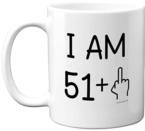 Stuff4 Tazza per il 52° compleanno per donne e uomini, con dito medio, regalo divertente perfetto per il compleanno di cinquantadue e cinquantaduesimo, tazze da caffè in ceramica da 325 ml