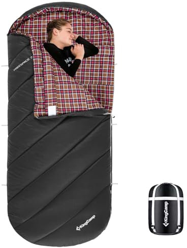 KingCamp Unisex-Erwachsene Adults, Extra Wide Flannel Sleeping Bag for Camping Backpacking Warmes und kaltes Wetter, leicht, Größe XL, Schwarz, 3 kg/220 x 100 cm, 86.6 x 39.4
