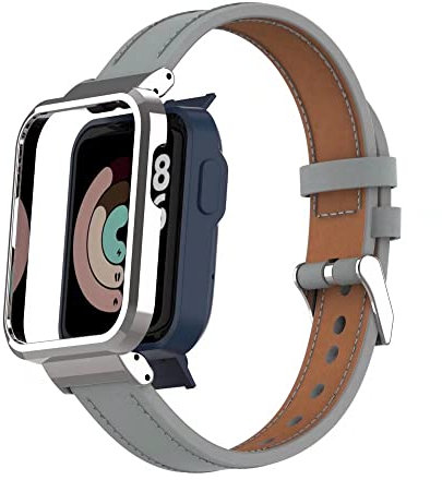 T-BLUER Compatible avec Xiaomi Mi Watch Lite/Redmi Watch Lite Bracelets,Accessoires de Bracelet en Cuir de Remplacement avec Cadre en Métal pour Redmi Watch Lite Fitness Tracker,Gris