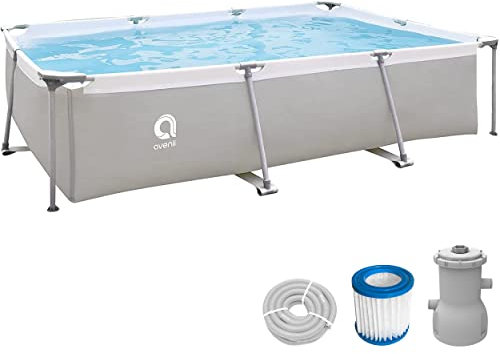 Avenli Pool 300 x 207 x 65 cm Stahlrahmen Aufstellpool Pool-Set mit Filterpumpe Schläuchen und Filterkartusche grau Framepool rechteckig Swimming Schwimmbecken