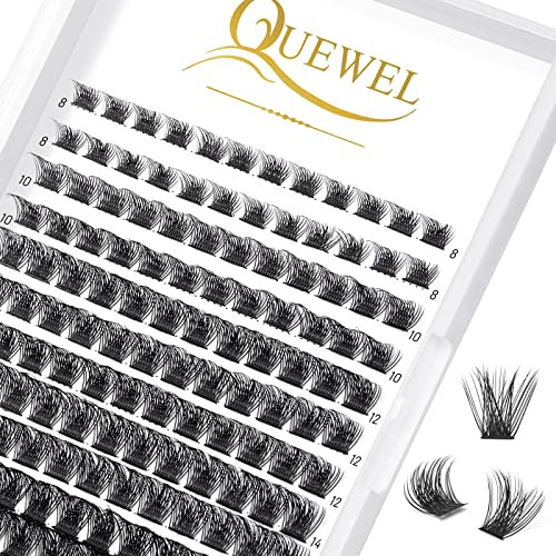 QUEWEL Individual Eyelashes 144 Pcs DIY Cluster Lashes Wide Stem Clusters Lash C Curl MIX8-16mm Eyelashes Volume False Lashes Soft & Light For Home Use(Mega-C-MIX8-16)