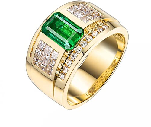 Herren Goldring 750 Echtgold, Ring aus 18 Karat Gelbgold Breitband-Labor Schuf Smaragd 2ct Größe 66 (21.0)