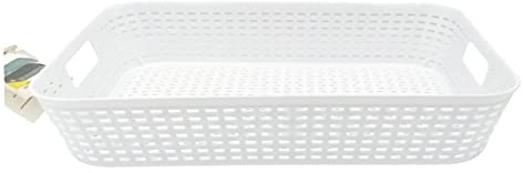 AUFBEWAHRUNGSKORB 35x25x6,5cm Kunststoff Rattan-Optik Körbchen Ablagekorb Kiste Korb 3-Varianten 03 (Weiss)