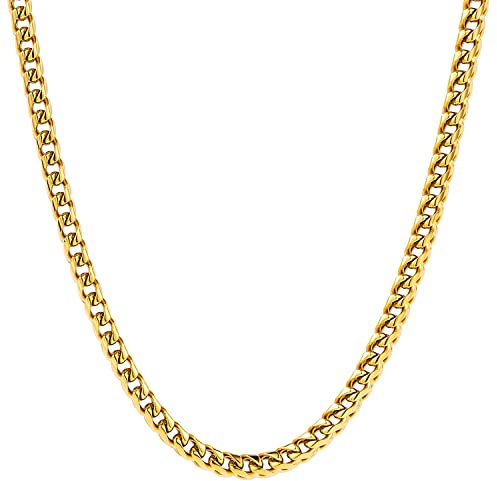 PICKBEAU 18 Karat italienisches Gelbgold, 5,0 mm, Franco Gliederkette, Halskette für Männer, Kordel Gold, Kette für Frauen | Kubanische Ketten für Männer, Jungen und Frauen, Hip-Hop-Stil, cool,