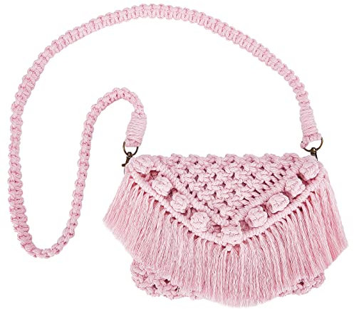 WEBEEDY Kit Borsa Macramè Fai Da Te Rosa, Kit Bohémien All'Uncinetto per Principianti Adulti, Include Cavo Da 3 mm * 109 Iarde e Istruzioni
