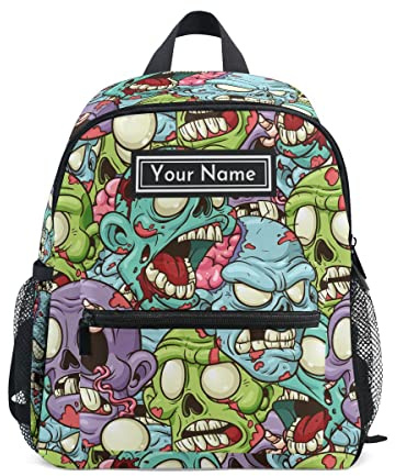 GuoChe Personalized Toddler Backpack for Boys Girls with Name Custom Kids Backpacks Aged 3-7 Cartoon Zombie, Cartoon Zombie, S