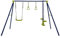 RELAX4LIFE Set di Altalena per Bambini da Esterno 3 in 1, in Metallo con 1 Faccia a Faccia, 2 Anelli da Ginnastica, Regolabile, 4 Picchetti da Terra, per Bambini 3-10 Anni
