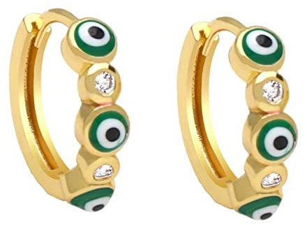 DUUDAH Ohrringe aus Sterlingsilber, Ohrringe, Creolen, Mini-Evil-Eye-Creolen for Frauen, kleine Kreis-Ohrringe, Emaille, türkische Glücksschmuck-Geschenke (Color : Green)