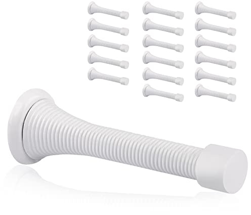 KOVOSCH 18 Pack Spring Door Stopper White - 3-1/4 Flexible Spring Door Stops with White Rubber Bumper Tips