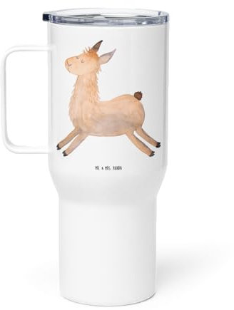 Mr. & Mrs. Panda XXL Thermobecher Lama Springen - Geschenk, Abitur, Autobecher, Jumbo Becher, Reisebecher, Lamas, Glück, XL Reisetasse, Alpaka