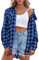 Zeagoo Femme Chemisier Chemisier Carreaux Femme en Lin Et Coton Haut Tops Tunique avec Poches Casual Vintage T-Shirts Longues Shirt ÉLégant Bleu XL