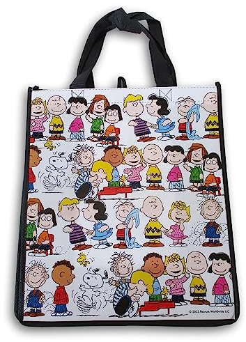 Tree House Studio Wiederverwendbare Einkaufstasche, Peanuts-Charaktere auf Weiß, Large