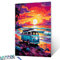 Malen nach Zahlen für Erwachsene und Anfänger, ein buntes VW-Bus-Strand-Ölgemälde-Set auf Leinwand mit Pinseln und Acrylpigmenten, lebendiger Sonnenuntergang, moderner Stil, Bild für Heimdekoration,