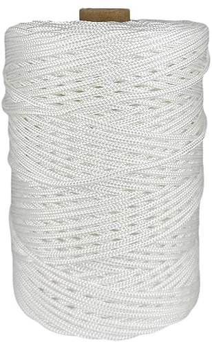 Cordón de Polipropileno Alta tenacidad Trenzado, 3MM * 200M, Hecho en España, para Riel de Cortinas, decoración, Camping, guía, Bricolaje. Blanco