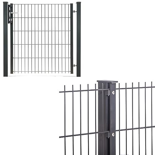 Doppelstabmattenzaun mit Tor | 656 Anthrazit | Pfosten mit Leiste | Gartentor Tor | Stabmattenzaun | 143 cm-37.5