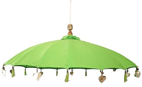 Bali Sonnenschirm Hängend Balinesischer Schirm Garten Baumwolle Baldachin zum aufhängen ca. 180 Ø cm Variante, Hängende Schirme:Grün