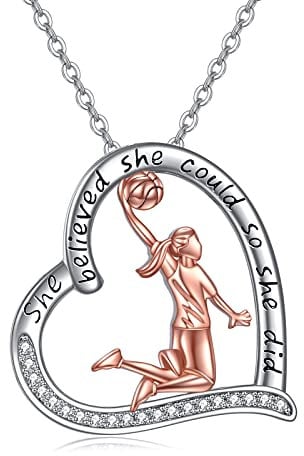 Basketball Kette 925 Sterling Silber Basketball Anhänger Halskette Basketball Schmuck Sport Geschenke für Damen Mädchen Basketball Sportler Liebhaber