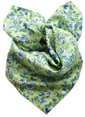 Prettystern 65cm handrolliertes Seidentuch Halstuch Kopftuch Seidenschal mit Floral Blümchen Damen Herren 08 Grün