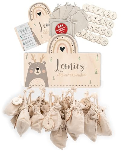 KIDSMOOD - Adventskalender zum Selbstbefüllen, Personalisierter DIY Weihnachtskalender mit Jutesäckchen & Holzzahlen als Geschenkidee zu Weihnachten, Adventskalender 2024 Kinder
