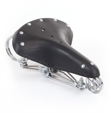 Heimvita Retro Sattel Leder Fahrradsattel gefederter Fahrradsitz Cityradsattel Classic Ledersattel Fahrrad 1890's Aged Rennradsattel Curiser Unisex Schwarz