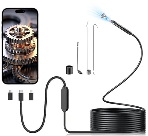 Endoscopio per Smartphone, Aopick 1080P HD Wifi Endoscopio Telecamera Endoscopica con 6 LED, 7,9 mm IP67 Sonda Impermeabile Cavo Semirigido, Compatibile con iOS e Android, Tablet (9.8ft/3m)