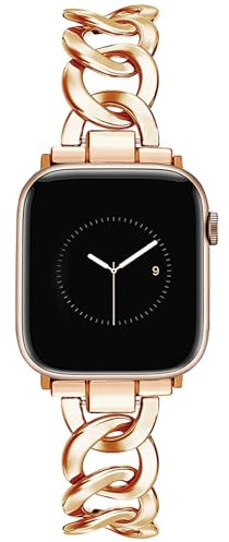 JR.DM Metall Band Roségold Kompatibel mit Apple Watch Armband 38mm 40mm 41mm 42mm 44mm 45mm 46mm, Einkettiges Elegant Herren Damen Metallarmband Ersatz für iWatch Series 10/9/8/7/6/5/4/3/2/1/SE