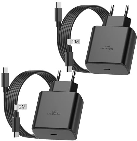 Chargeur USB C, 2-Pack 45W Chargeur Samsung Charge Rapide avec 2m Câble USB C pour Samsung Galaxy S24+,S24 Ultra,S23+,S23 Ultra, S22,S21,Note20,A54,A53,Z Fold5,Flip5,Fold4, Flip4,IPhone 15 16 iPad