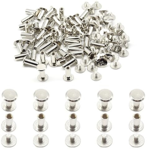 Hocansen Set di 50 viti Chicago M5 x 10 mm, per pelle, chiodi, rivetti, bulloni, rilegatura in metallo, viti a testa rotonda e piatta, per artigianato in pelle e rilegatura di libri (M5 x 10 mm/ZBD)