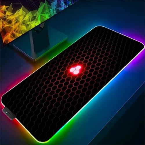 RGB Tapis de Souris Gaming Grand Tapis de Souris XXL 900x400x4mm 14 Modes d'éclairage LED Lumineuse Tapis de Souris Mouse Pad Rétroéclairage pour Gamer Clavier PC, Géométrie Rouge