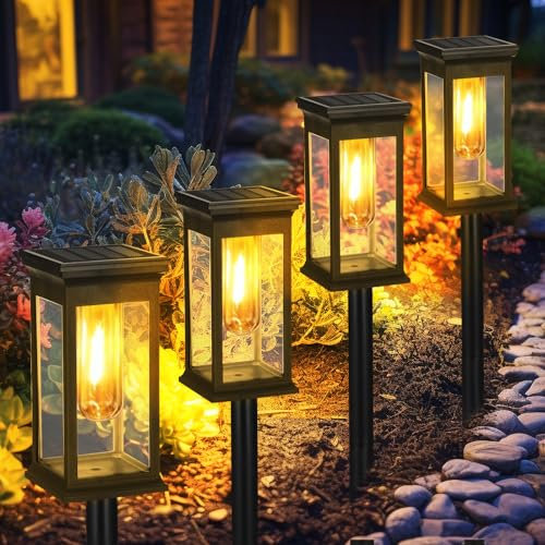 Collazoey 4pcs Luces solares para jardín, luces solares de encendido/apagado automático IP65 a prueba de agua, iluminación de paisaje de pasarela, adecuado para patio con césped