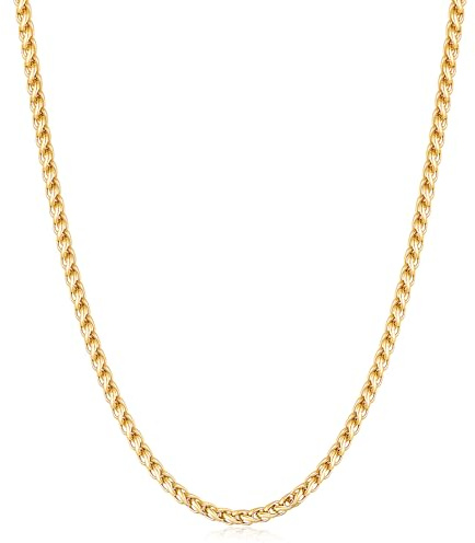 Fiusem 14K Gold Plated Wheat Chain Necklace for Men, 2.5mm 14K Gold Plated Stainless Steel Necklace Chains for Men and Women 20 Inch