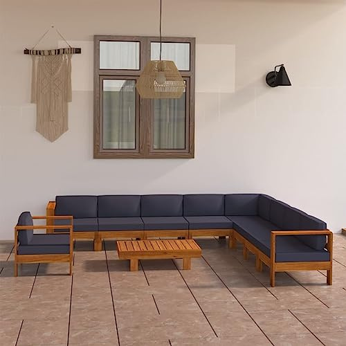 KTHLBRH Outdoor Lounge Garten möbel draußen Balkon Tisch und stühle 10-TLG. Garten-Lounge-Set mit Dunkelgrauen Auflagen Akazienholz