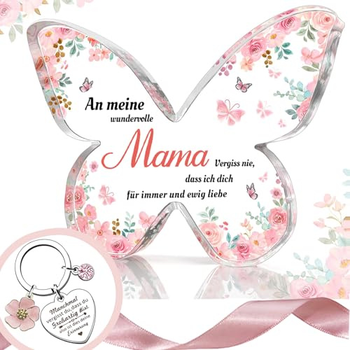 QUANMAITONG Muttertagsgeschenk Geschenke für Mama，Geburtstagsgeschenk für Beste Mama Mutter Frauen，Schmetterlingsplakette Aus Acryl Mutmacher Geschenk für Women