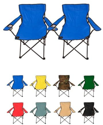 Jardin202 - Silla de Camping Plegable de Acero con Reposabrazos y Funda con Asas- 80x80x50 cm, Resistente al Agua - Ideal para Exterior | Pack 2 uds (Azul)