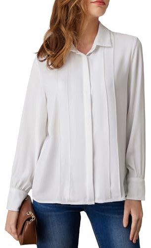 GRACE KARIN Work Blouses for Women Hidden Button Down Shirts Long Sleeve Office Ladies Outfit Shirt Vintage Solid White Shirt White L