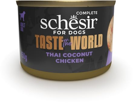Schesir Taste The World Geschmack Huhn Thai Coconut, Nassfutter für Hunde (8 Dosen à 150 g)