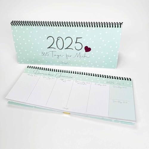 SinnWunder® Premium Tischkalender/Wochenkalender 2025-1 Seite pro Woche - Größe 12 x 29,5 cm - Für den Schreibtisch zu Hause und das Büro