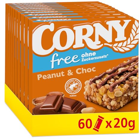 Müsliriegel Corny Free Erdnuss-Schoko | Ohne Zuckerzusatz | 74 kcal | 60 x 20 g