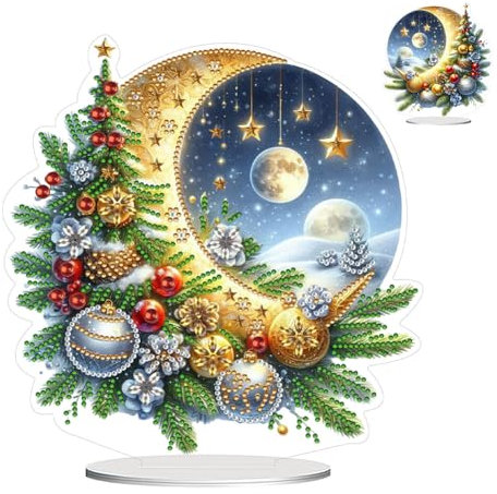 Generisch DIY Diamond Painting Weihnachten Tisch Deko,Weihnachts mond 5D Diamant Painting Tischdeko, Diamant Malerei Stehend Kunst Set für Anfänger Hausgeschenk Deko Geschenke