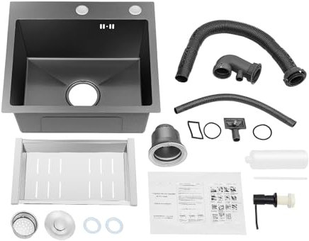 Tagtuell Lavello, lavello in acciaio inox con distributore di sapone e tubo di scarico, lavandino per cucina, lavabo da incasso per garage, lavanderia, cantina