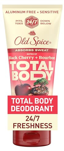 Old Spice Whole Body Deodorant Cream for Men, Aluminum Free, Black Cherry + Bourbon Scent, 24/7 Odor Protection, 24/7 Freshness, Dermatologist Tested, Gentle on Skin, Safe to Use All Over, 3.0 oz