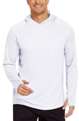 PINSPARK T-Shirt UV pour Homme, t-Shirt de Sport, Protection Solaire UV UPF 50+, Chemise à Manches Longues, Sweat à Capuche avec Trou pour Le Pouce, Rashguard, Respirant, Surf, pêche, randonnée
