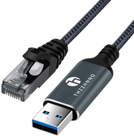 Thzzhnno Adaptateur USB vers Ethernet 3M, USB 3.0 A vers RJ45 Mâle directement connecté au réseau LAN Gigabit, Compatible avec ordinateur portable, PC, MacBook, Switch, Windows, MacOS, Linux