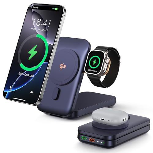 Power Bank para Magsafe, 10000mAh Bateria Externa Inalambrica Powerbank Magnetico Bateria Portatil Carga Rapida Cargador Inalambrico Batería Portátil Compatible con Apple Watch, iPhone 16/15/14/13/12