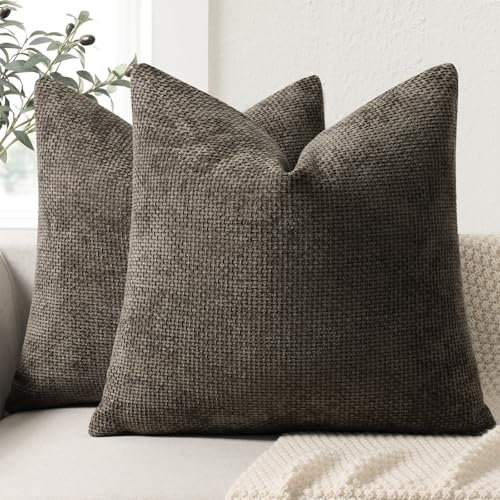ZWJD Kissenbezug 40x40 2er Set Chenille Kissenbezüge Sofakissen Kissenhüllen Rustikales Grau Dekokissen Weiche Sofakissenbezug für Couch, Bett und Wohnzimmer Heimdekoration Luxus Zierkissenbezüge